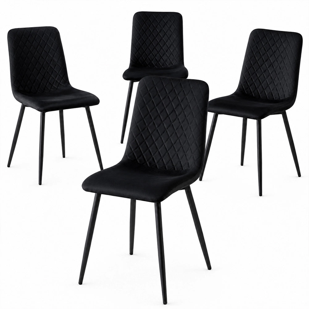 Set 4 Sedie Nero con Rivestimento in Velluto e Piedi Neri Seduta Ergonomica