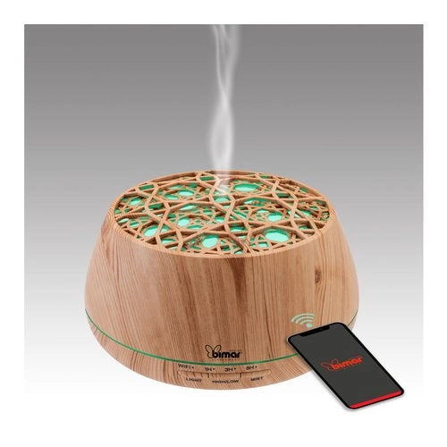 Diffusore aromi bimar da26 wi fi con luci e cassa acustica legno chiar