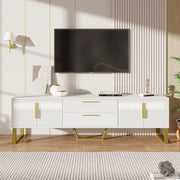 Mobile TV Lucido ¨C Xylo ¨C Bianco, Ante con Texture Incisa, Piedini e Maniglie Dorate