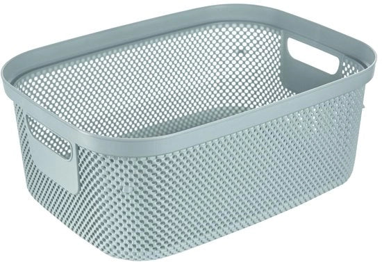 Contenitore di archiviazione in look a maglia, 12 l, maniglie laterali, ventilato, plastica, 37,8 x 28,4 x 15,2 cm, blu (Nordic Blue)