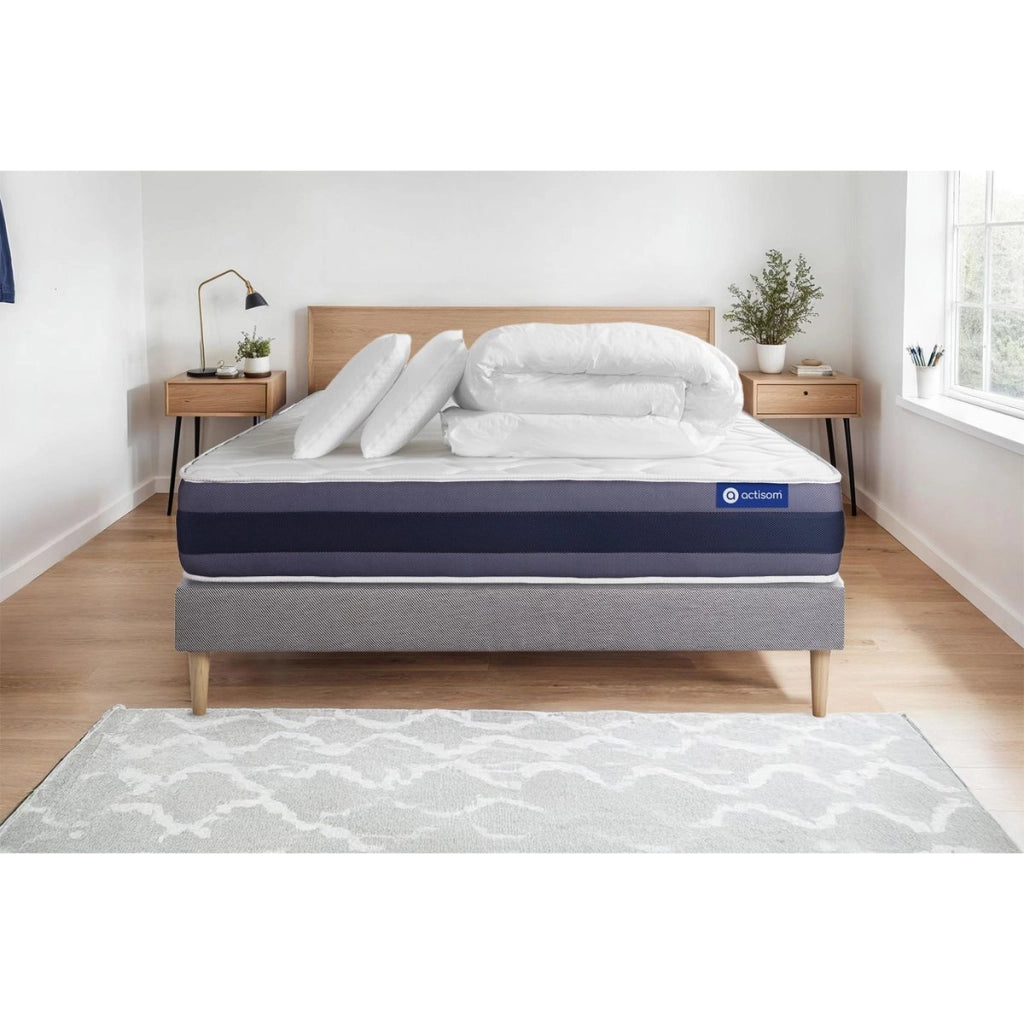 Pacchetto letto completo - Materasso 140x200cm + Box spring con doghe (kit) + 2 cuscini + Piumino - Actilatex Morpho