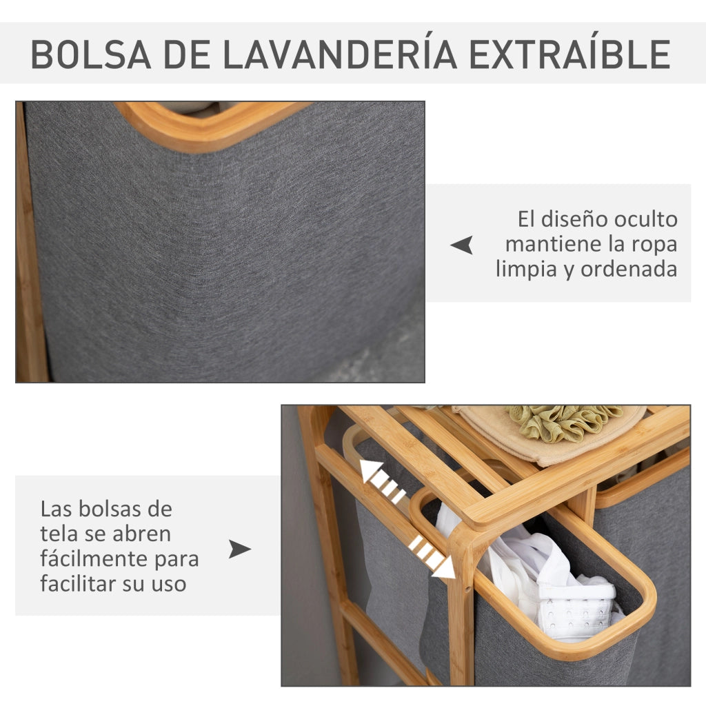 Cestino Lavanderia Bamb¨´ 3 Sacchetti Tessuto Estraibili ¨C Zephmum ¨C Grigio 50x32x69,7 cm