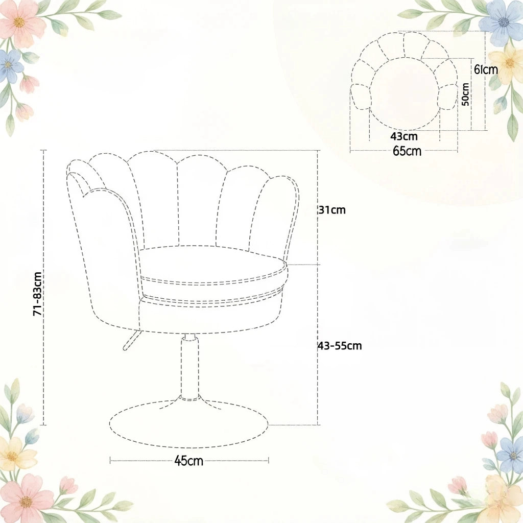 SGABELLO Girevole Regolabile 61,5x65x71-83 cm in Velluto Beige