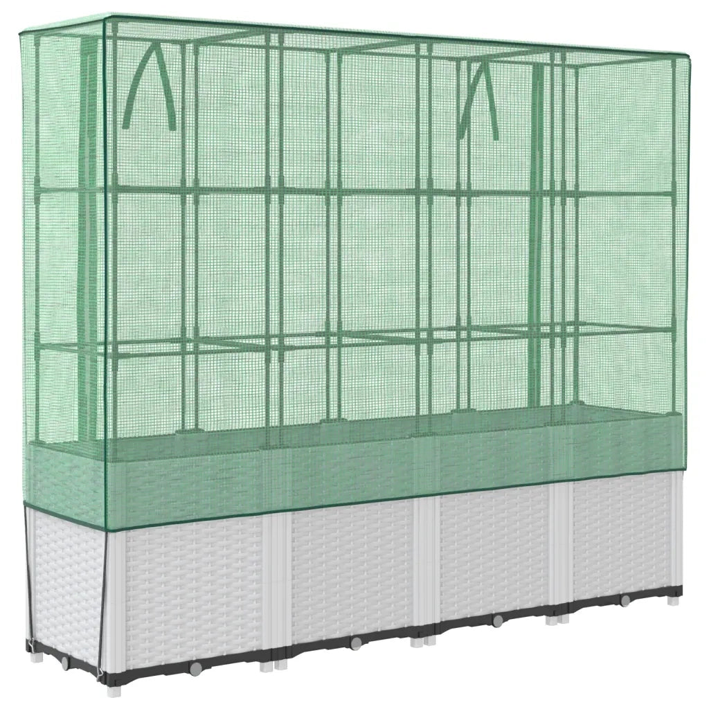 Fioriere | Cassetta per fiori | Letto Rialzato con Copertura Serra Effetto Rattan 160x40x153 cm