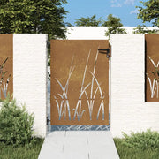 Cancello da giardino 85x150 cm in acciaio Corten con design erba 153223