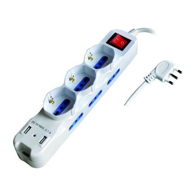Vigor-Blinky Multipresa 11 Prese con Interruttore Schuko+Bipasso+Usb Spina 16A
