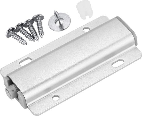 Sistema di Apertura Automatica con Chiusura Soft e Rallentamento di Apertura con Cattura e Laccio a Contatto con Attrattore Magnetico per Porta Frigorifero Senza Maniglia - Argento.