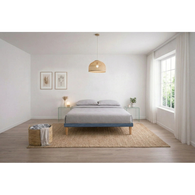 Letto imbottito Letto Matrimoniale alla Francese 140x190 cm Tessis - Con rete,Microfibra,Blu