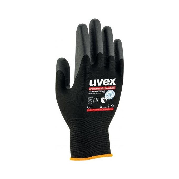 Uvex 60038 Guanti da officina Nero Carbonio, Elastan, Poliammide 1 pz