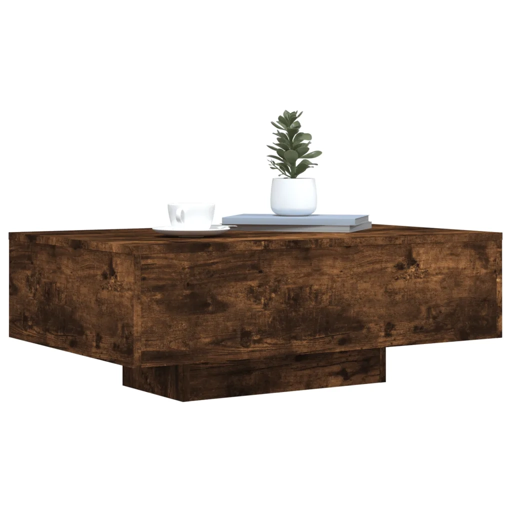Tavolino da Soggiorno con Luci LED Rovere Fumo 85x55x31 cm 836613
