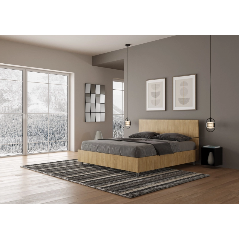Letto Matrimoniale 160x190 cm testata dritta Demas - Con rete,Quercia Natura