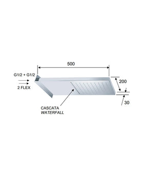 Soffione doccia a parete in acciaio inox lucidato a specchio 2 getti, normale o cascata.