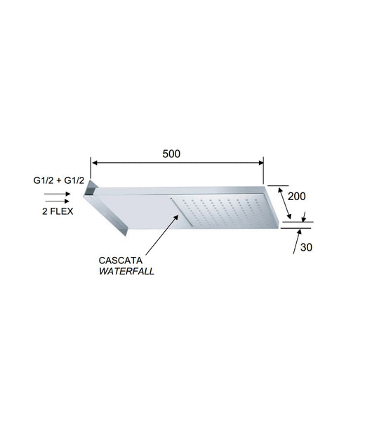 Soffione doccia a parete in acciaio inox lucidato a specchio 2 getti, normale o cascata.