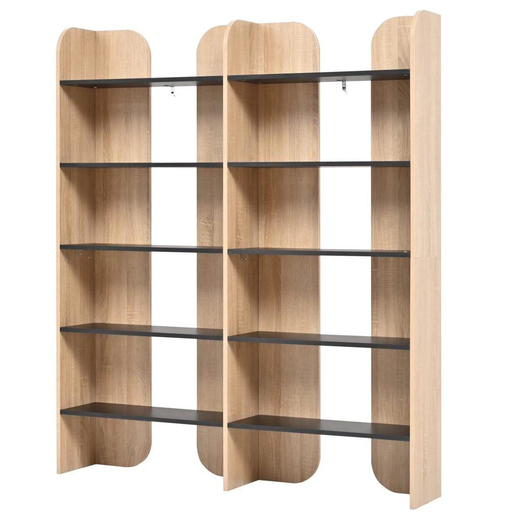 Libreria aperta a 5 ripiani 160x135x25 cm in pannello truciolare naturale e nero
