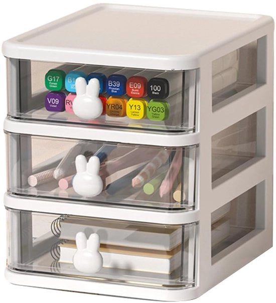 Organizzatore per ufficio grande capacità - Scatola di archiviazione con coperchio - Plastica - Piccolo organizzatore di cassetti - Translucido - Manico di coniglio giocattolo