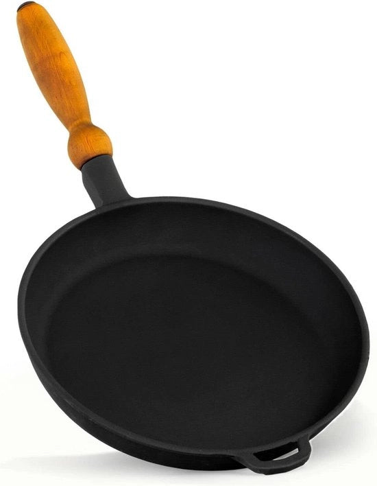 Pentola in Ferro di 26 cm | Profilo Basso per Stufato e Frittura | Tutti i Fonti di Calore | Griglia e Fuoco con Maniglia | Compatibile con Induzione | Nera Senza Smalto