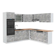 Cucina angolare completa R-Line Calcestruzzo/Bianco 247 x 237 cm, PL Rovere Vicco