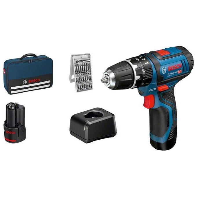Bosch GSB 12V-15 1300 Giri/min Nero, Blu