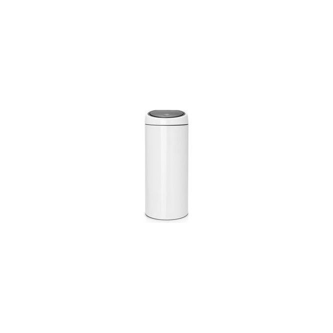 Brabantia Touch Bin, 30L Rotondo Plastica, Acciaio inossidabile Bianco