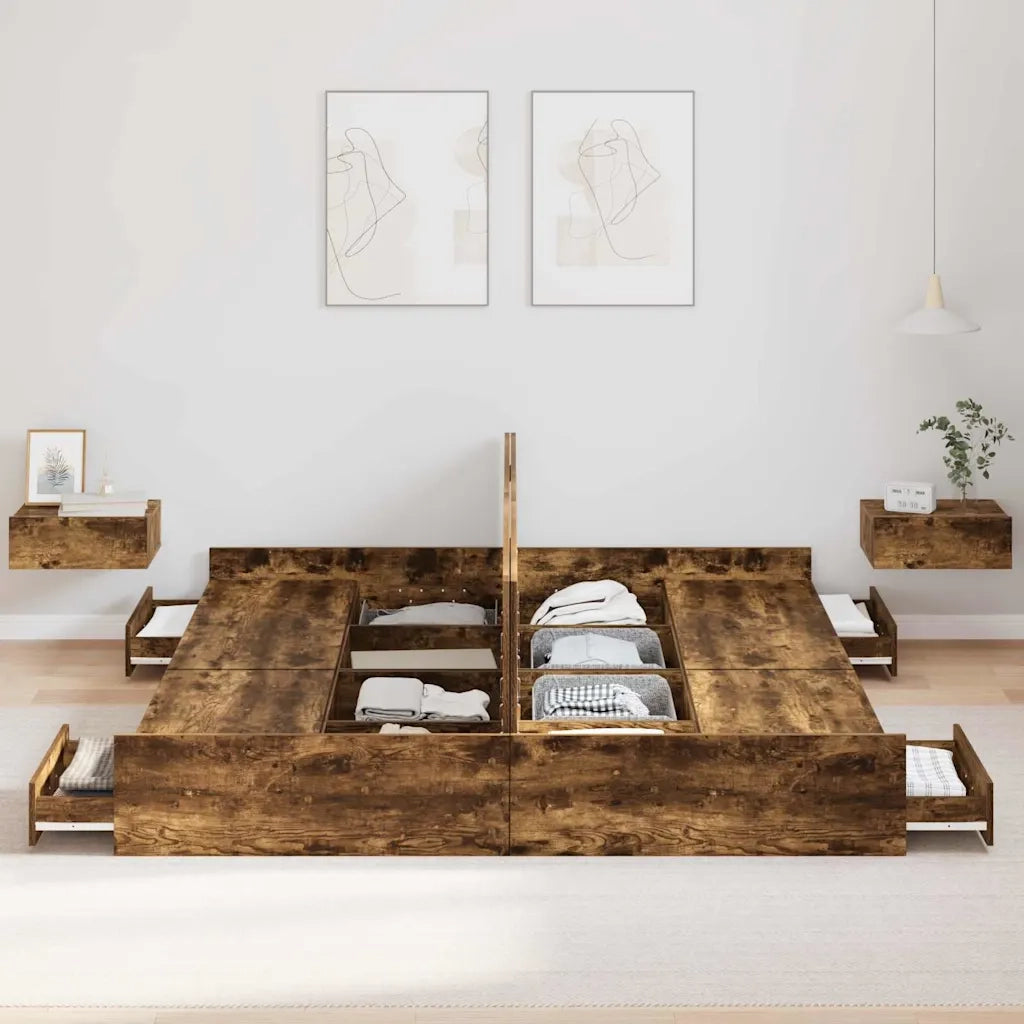 Struttura letto con contenitore Rovere fumé 180 x 200 cm 3335273