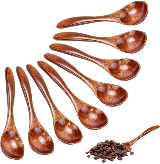 Set da tazze 8 pezzi 13 x 3 cm cucchiai di legno naturale cucchiai di legno per caffè cucchiai di tè cucchiai di legno manufatti cucchiai di servizio cucchiai da dessert cucchiai da colazione accessori da cucina cucchiai di legno per cioccolato