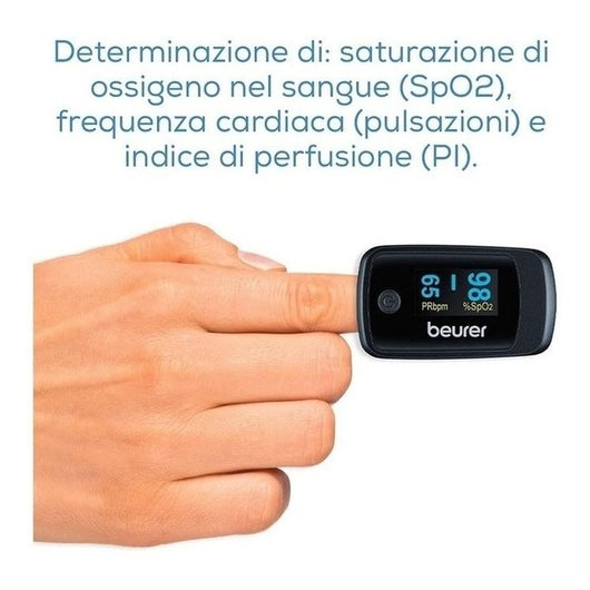 Beurer PO 45 Saturimetro per il Monitoraggio della Saturazione di Ossigeno nel Sangue, del Battito Cardiaco e Indice di Perfusione