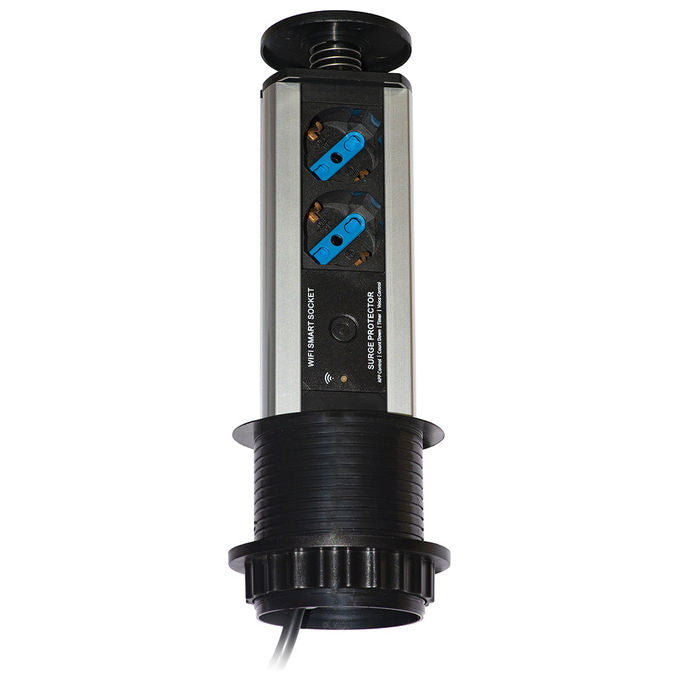 Link Multipresa Wireless da Tavolo a Scomparsa con 2 Porte Ita-Schuko Alloggiamento Alluminio Cavo 1.8mt