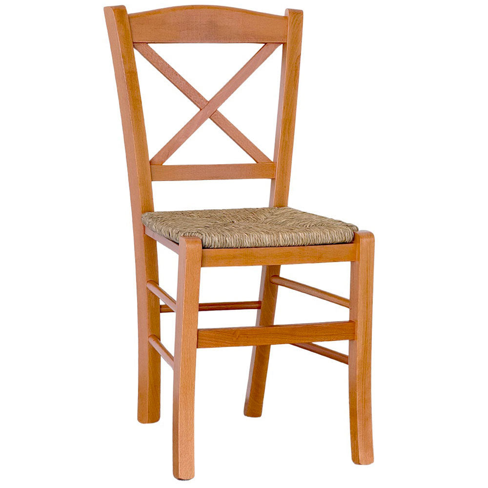 Sedia da sala da pranzo in legno venezia croce ciliegio con seduta in paglia