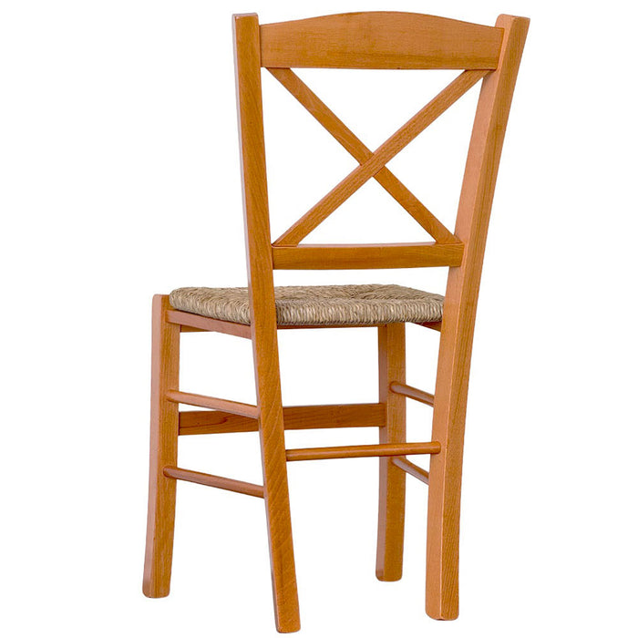 Sedia da sala da pranzo in legno venezia croce ciliegio con seduta in paglia