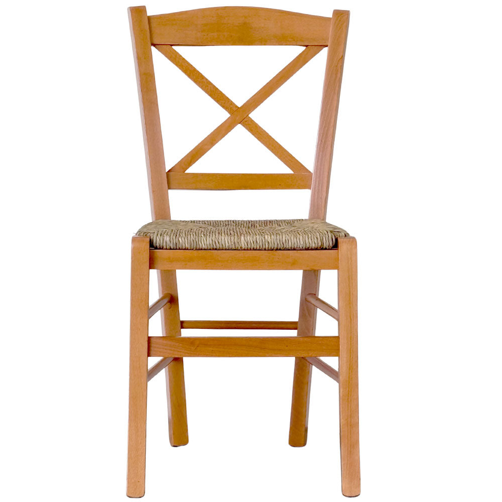 Sedia da sala da pranzo in legno venezia croce ciliegio con seduta in paglia