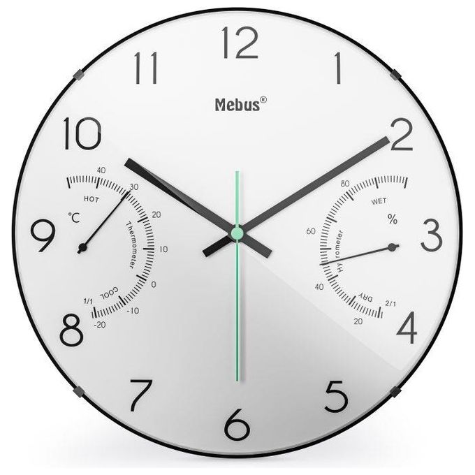 Mebus 16106 Quarz-Wanduhr Orologio al quarzo Rotondo Nero, Bianco