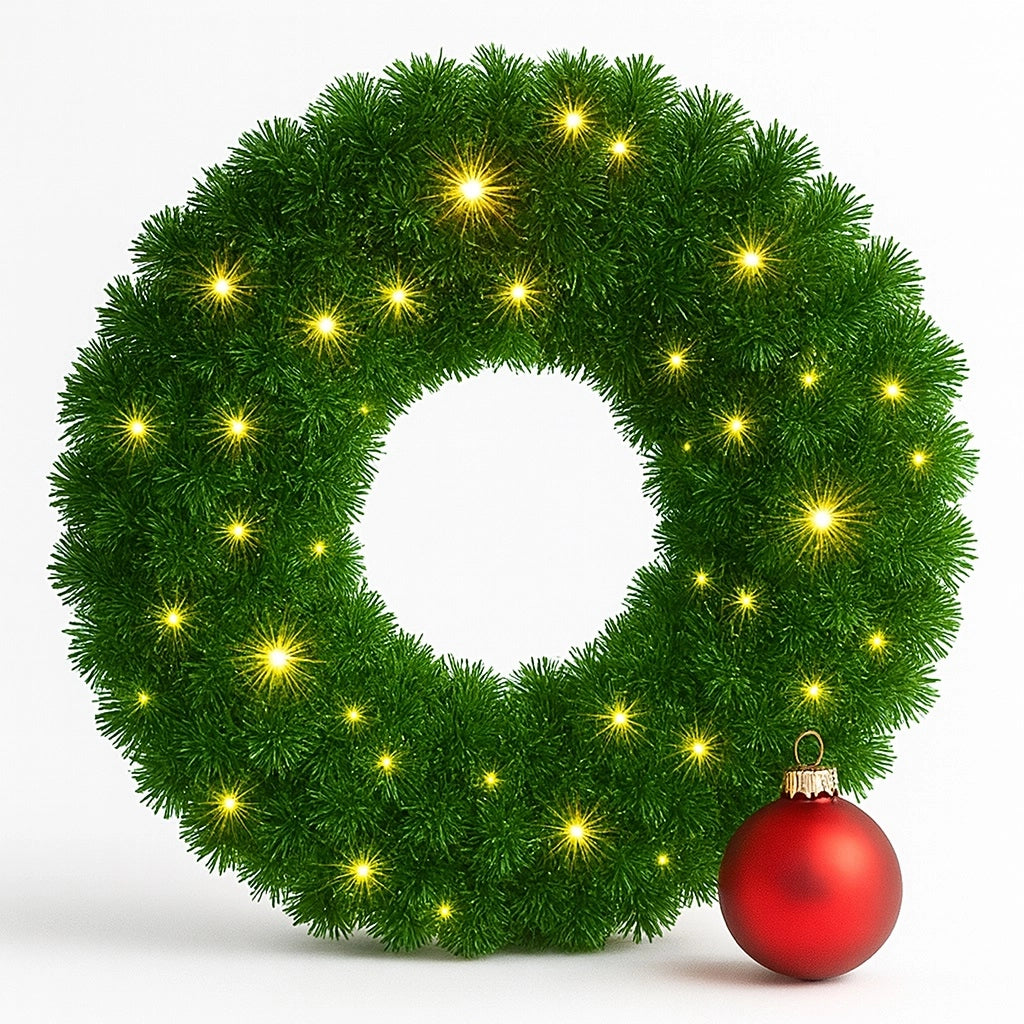 Corona Ghirlanda Natalizia Verde 45 cm con 40 LED Bianco Caldo per Addobbi