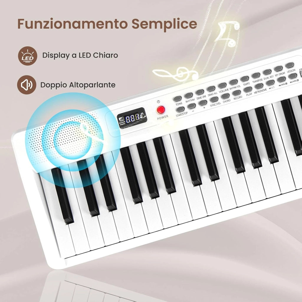 Pianoforte Elettronico Pieghevole a 88 Tasti, Piano Digitale con MIDI, 1000 Ritmi, 1000 Timbri, 150 Canzoni Demo, Registrazione, Batteria e Borsa da Trasporto per Bambini, Adulti (Bianco)
