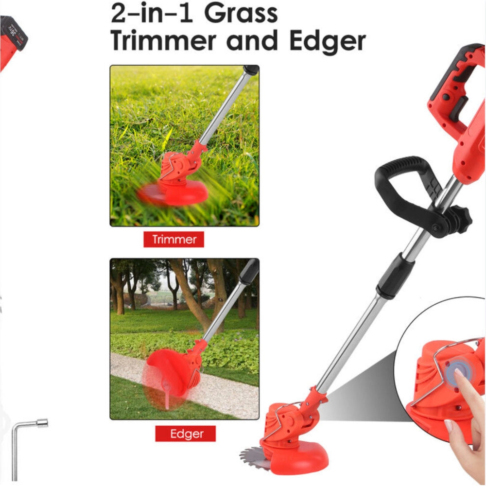Trade Shop - Tagliasiepi Taglia Erba Rasa A Batteria 21v Con Disco Circolare Asta Telescopica -
