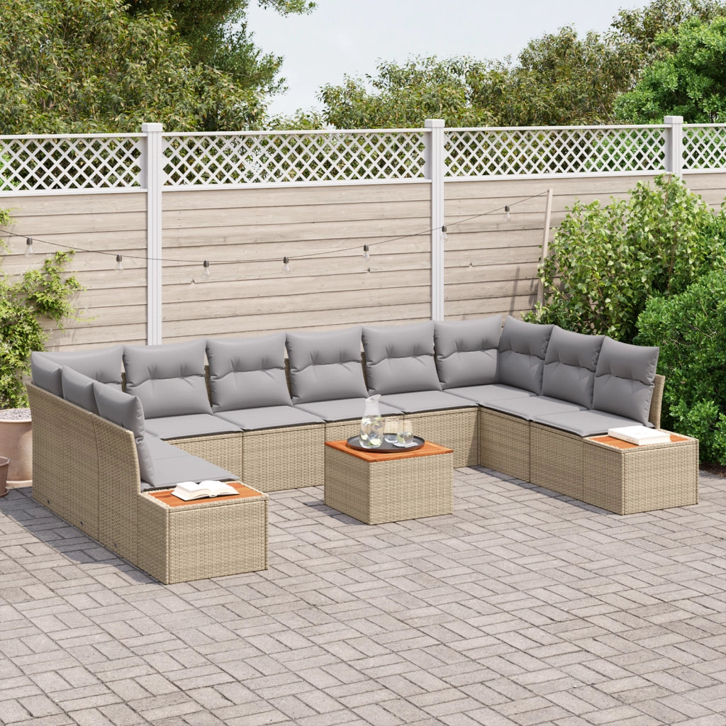 Set da Giardino  11 Pezzi con Cuscini Beige Polyrattan Acacia