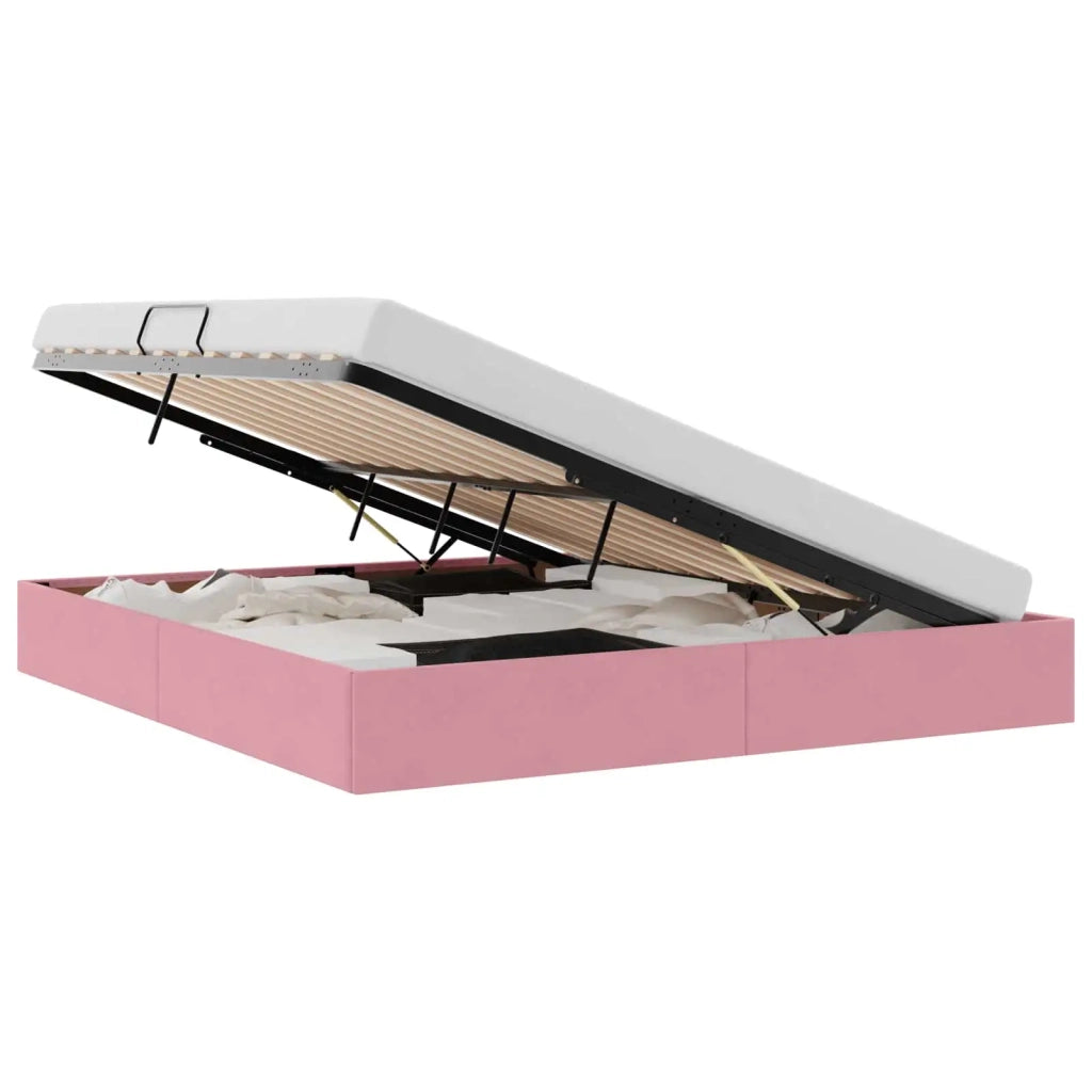Letto ottomano con archiviazione Rosa 180 x 200 cm Velluto