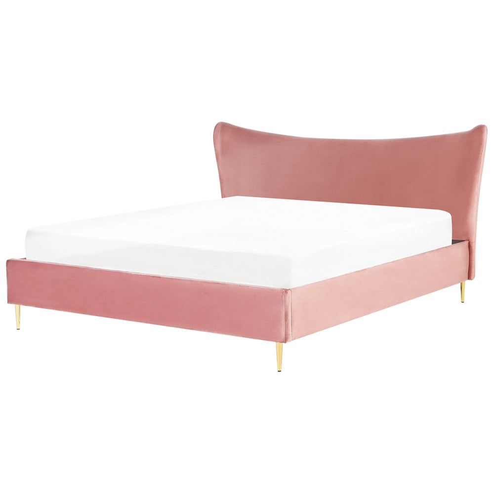 Letto in velluto rosa con struttura 180 x 200 cm gambe imbottite oro testiera stile glamour moderno