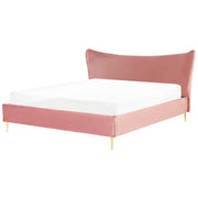Letto in velluto rosa con struttura 180 x 200 cm gambe imbottite oro testiera stile glamour moderno
