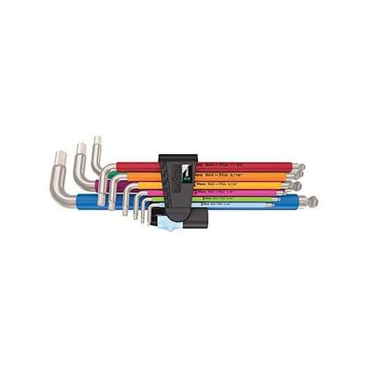 Wera 3950-9 Hex-Plus Multicolour Imperial Stainless Assortimento di Chiavi a L in Pollici Acciaio Inox 9 Pezzi