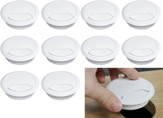 10 x Cavo di passaggio per scrivania - cavo di passaggio per scrivanie - cavi di passaggio per mobili, scrivanie, tavoli conferenze - silicone - bianco - 60MM