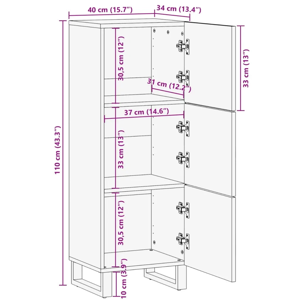 Credenza-Buffet-Armadio da cucina 40x34x110 cm in Legno Massello d'Acacia 408869