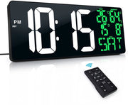 Cronometro digitale da parete 18'' con telecomando, orologio digitale automatico con display grande con data/temperatura/settimana/umidità, orario legale, allarme, cifre grandi