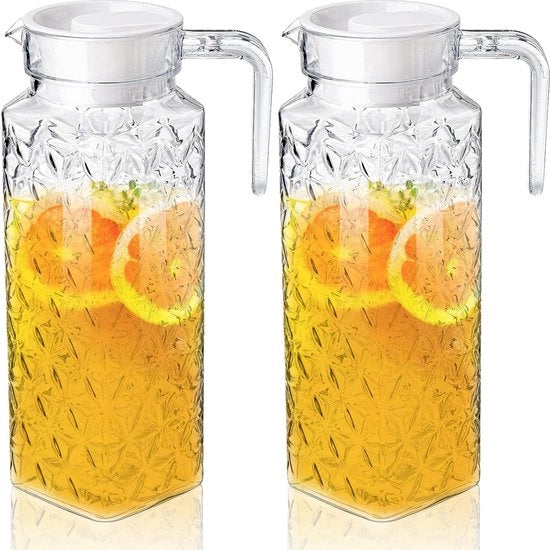 Set di 2 Otri Acrilici, Otre di Plastica 1,1 L con Copertura Rimovibile, Otre di Succo Translucido, Otre d'Acqua per Iced Tea, Sangria, Lemonata, Bevande Freddo o Calde, Inerte al BPA e Resistente alla Frattura.