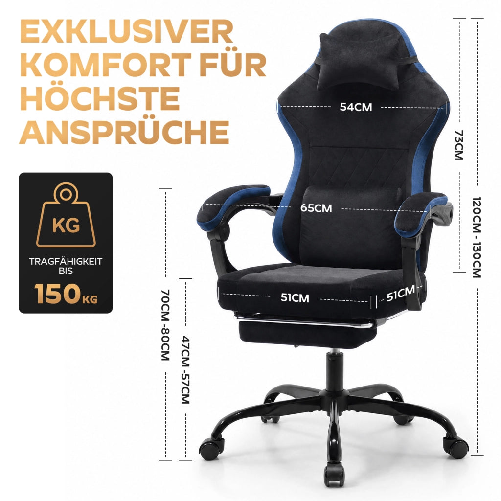 Sedia da gaming ergonomica in tessuto nero e blu