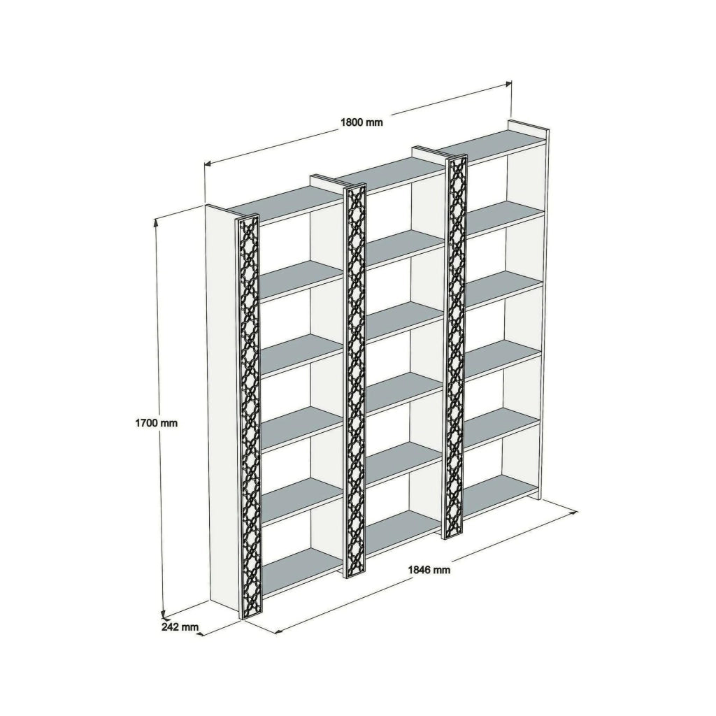 Libreria Vele, Scaffale da ufficio, Mobile portalibri, Biblioteca, 185x24h170 cm, Noce e Bianco