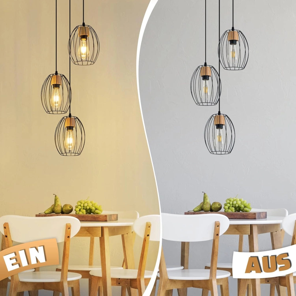 Lampada a sospensione ZMH in metallo nero E27 con 3 luci vintage altezza regolabile lampadina non inclusa