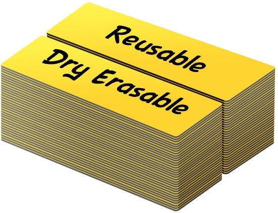 Etichette magnetiche bianche descrittrici, 50 pezzi, riutilizzabili, per ufficio, DIY, whiteboard, colore giallo, 1,3 cm x 5 cm
