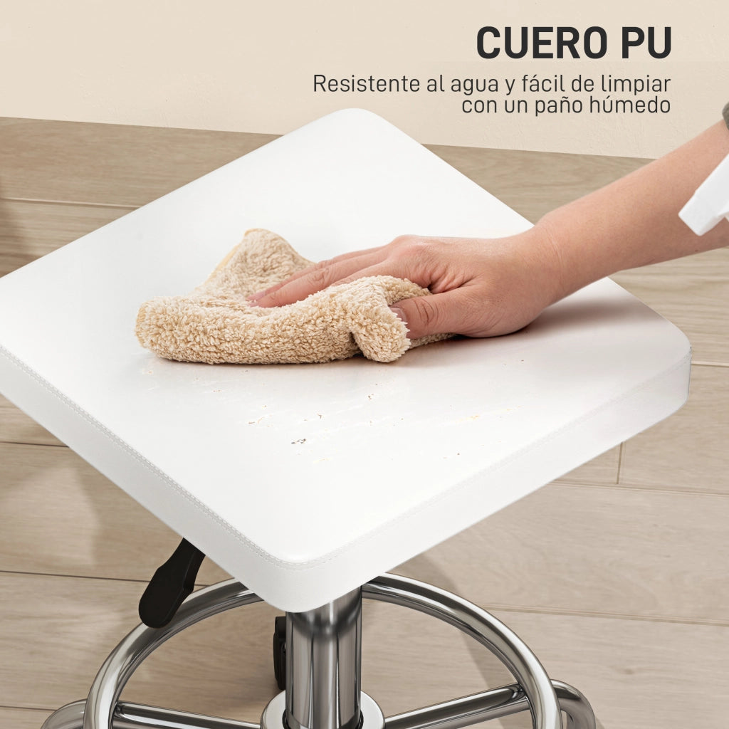 Sgabello girevole regolabile con seduta imbottita poggiapiedi e ruote ¨C Xylo ¨C bianco 34x34x50-66cm