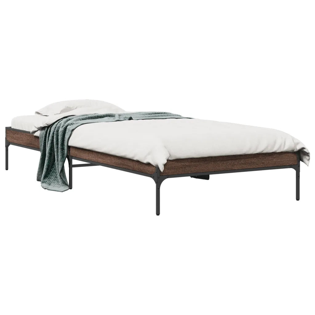Giroletto-Struttura Letto Rovere Marrone 90x200 cm Legno Multistrato e Metallo 558132