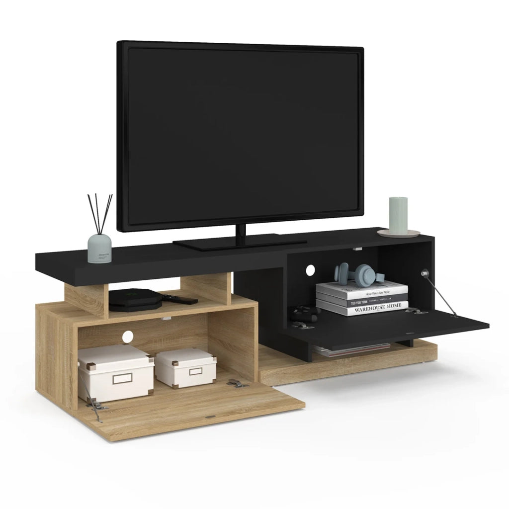 IDMarket - ANGULO 140 cm Porta TV a 2 ante effetto legno e nero